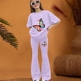thumbnail image 3 of YunPes Girls' Summer 2-Piece Outfit Set Colorful Butterfly Print T-Shirt and Flare Long Pants Fashion Summer Outfits 8-13Y, 3 of 4