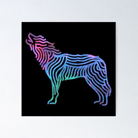 Rainbow Line Art Wolf Howling Design Poster Wall Art, Modern Wall Decor For Living Room Bedroom, 8x12 UNFRAMED