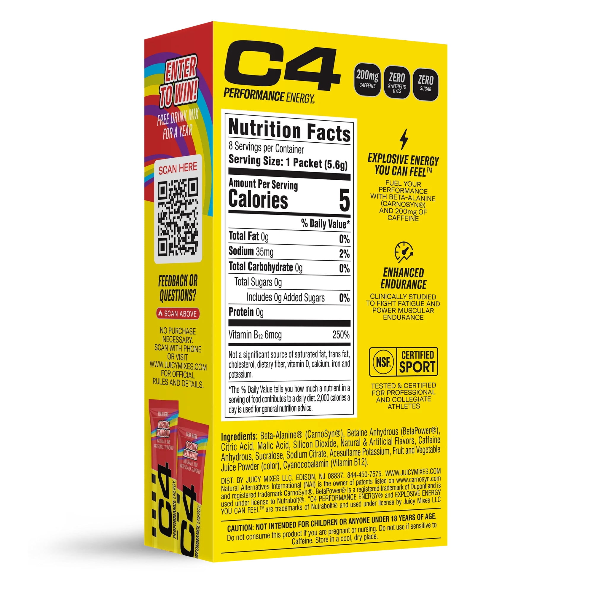 C4 Performance Energy Powder Drink Mix, Cosmic Rainbow, (2 Boxes, 16 Sticks)