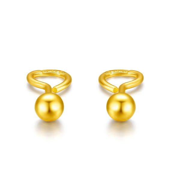 ZHOU LIU FU 24K Pure Gold Earrings Fashion Lightweight Round Bead Drop Hoop Earrings for Mom Birthday Anniversary AA090924
