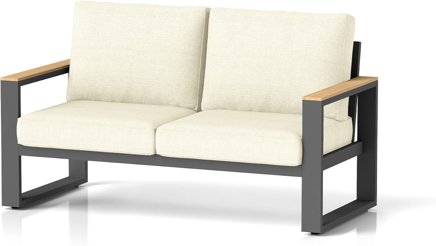 Heynemo Aluminum Outdoor Loveseat, All-Weather Metal Patio Furniture Sofa, Patio Sofa Chair for Porch Backyard Garden, Beige