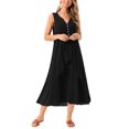 thumbnail image 2 of Vestidos de verano sin mangas para mujer INSPIRE CHIC, con escote en V, decoración de botones, vestido maxi fluido para la playa, color negro, 2 of 6