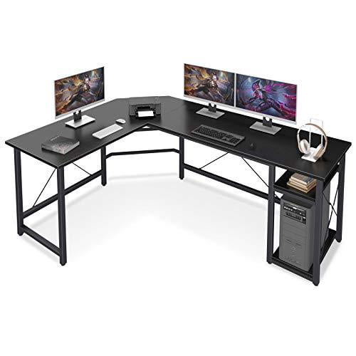 Coleshome L Shaped Computer Desk 66 with Storage Shelves Gaming L Desk Workstation for Home Office Wood & Metal Black