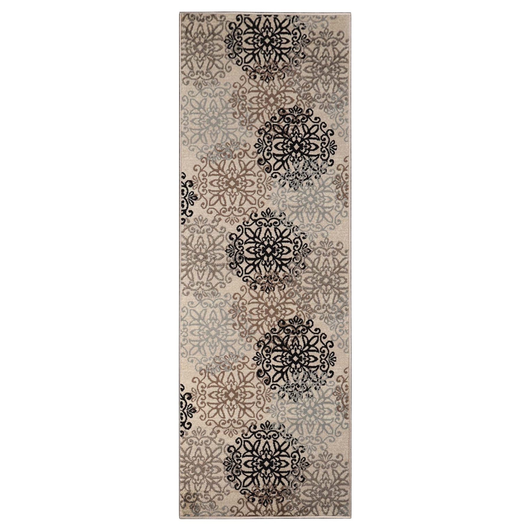 Superior Modern Floral Scroll Pet and Kid-Friendly Indoor Runner Rug, 2'x11', Beige