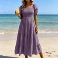 thumbnail image 5 of ClodeEU Women's Square Neck Puff Short Sleeve Smocked High Waist Tiered Ruffle Maxi Dress,Summer Flowy Casual Textured Dress Purple^,Women's Plus XXL, 5 of 7