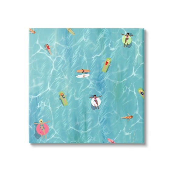 Stupell Aerial Summer View People Swimming Landscape Painting Gallery Wrapped Canvas Print Wall Art