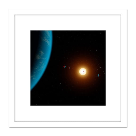 Space NASA K2-138 Planet System Star Illustration 8X8 Inch Square Wooden Framed Wall Art Print Picture with Mount