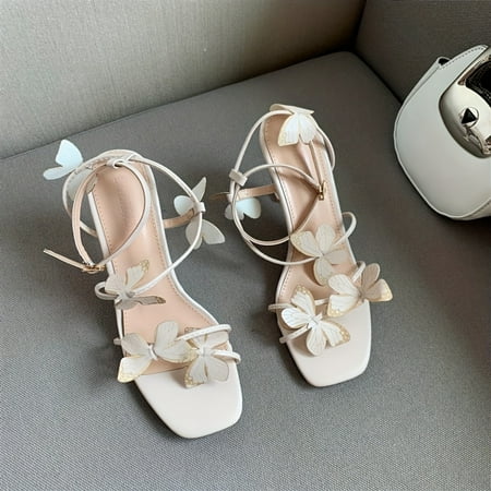 

SZHCYQ Women‘s Decor Stiletto Heeled Sandals Fashion Square Open Toe Dress Pumps Stylish Buckle Strap Slingback Heels