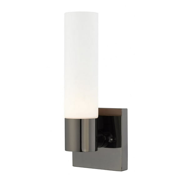 1 Light Contemporary Steel Ada Wall Sconce with Satin Opal White Glass-11.25 inches H By 4.5 inches W-Black Chrome Finish Bailey Street Home