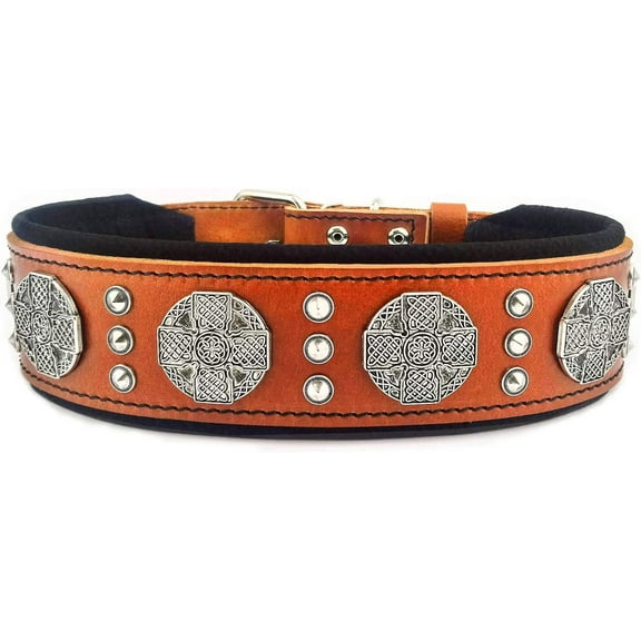 The Maximus Brown/Silver Leather Dog Collar for Large Dog Breeds