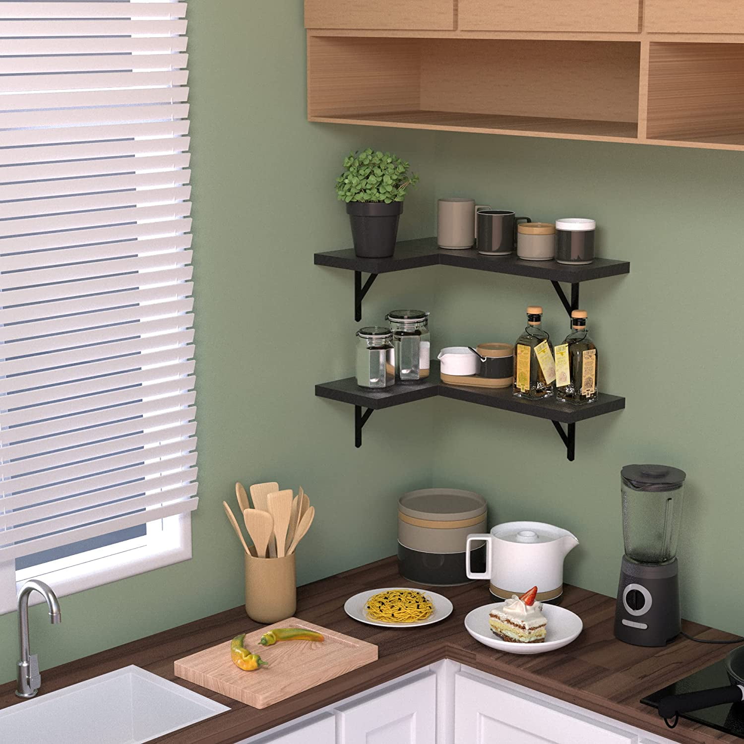Corner Floating Shelves Set of 4, Corner Shelves Wall Mounted, for Bedroom Kitchen Living Room Bathroom Office- Gothic Style (Black, Set of 4)