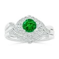 thumbnail image 4 of ANGARA Natural Aeon Emerald & Diamond Floral Halo Three Stone Engagement Ring in 14K White Gold for Women (Size-5mm) | May Birthstone, Anniversary, Jewelry Gift for Women | Natural Emerald Ring, 4 of 9