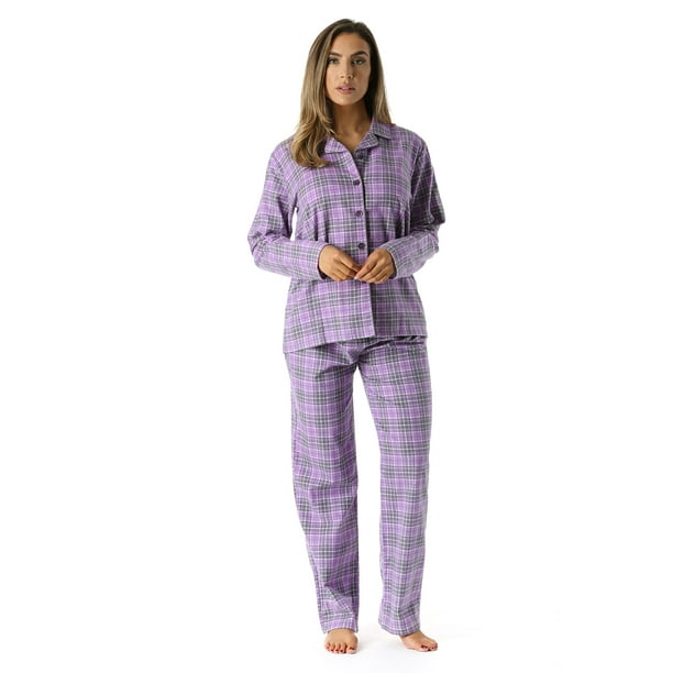 #followme Printed Flannel Button Front PJ Pant Set (Grape - Plaid ...