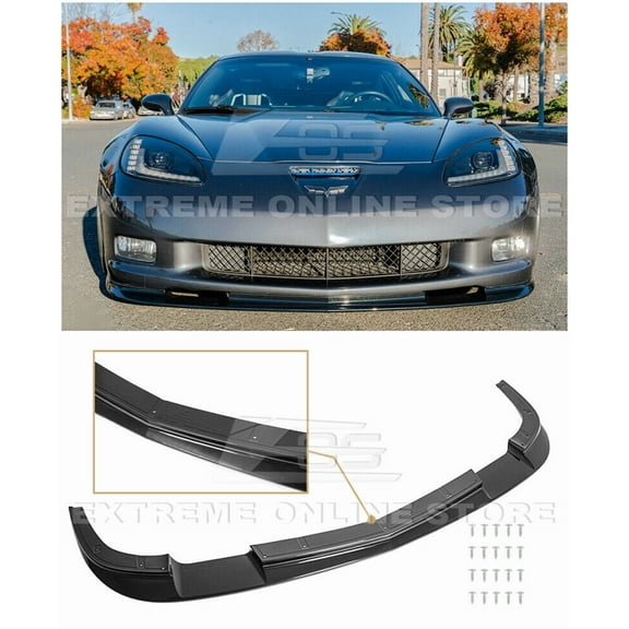 Extreme Online Store Replacement for 2005-2013 Chevrolet Corvette C6 Wide Body Models | ZR1 Style ABS Plastic Painted Glossy Black Front Bumper Lower Lip Splitter