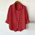 thumbnail image 5 of BXINGOHAI Button Down Shirts for Women Dress Shirts Cotton Long Sleeve Collared Blouse Work Business Casual Tops Red L, 5 of 6