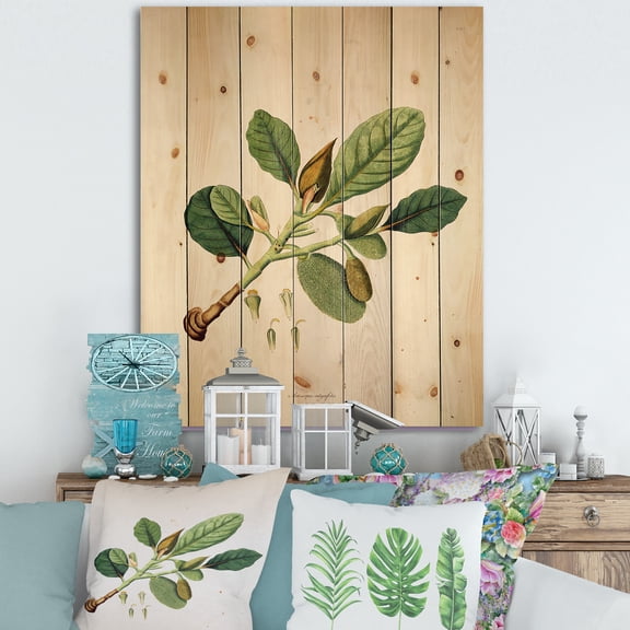 Designart 'Ancient London Plants I' Farmhouse Print on Natural Pine Wood