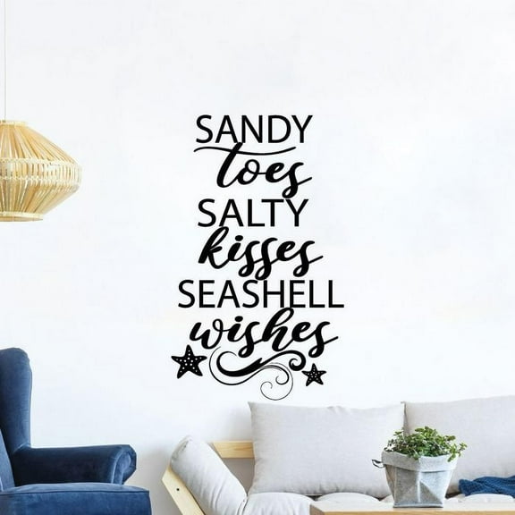 Sandy Toes Salty Kisses & Seashell Wishes - Beach Life Quotes Starfish Vinyl Wall Sticker Art Decal Beach Area Ocean Vibes Chill Out Design Beach House Home Decor Stickers Decoration Size (10x4 inch)