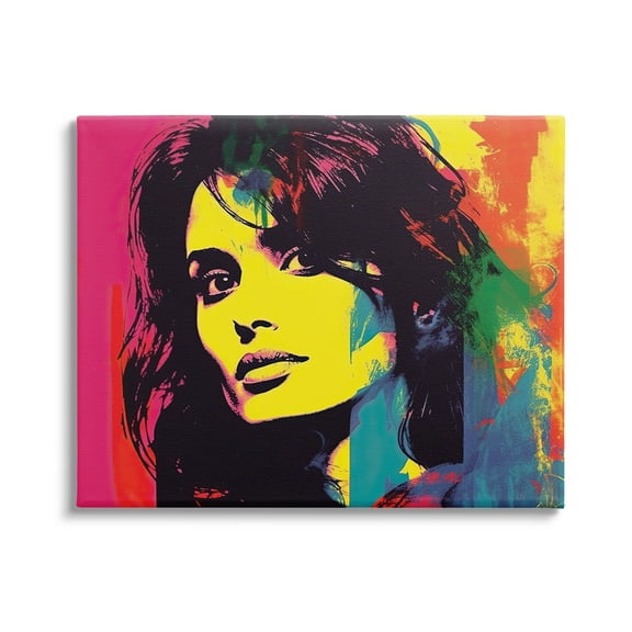 Stupell Industries Penelope Cruz Portrait Abstract Painting Gallery Wrapped Canvas Print Wall Art, 20 x 16