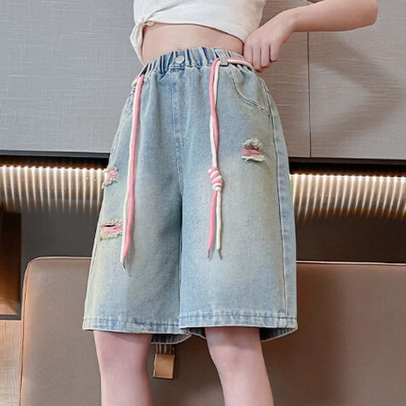 Tween Girls Jeans Shorts Casual Wide Leg Loose Girl's Jean Shorts with Pockets Jean Shorts Girls 11-12 Years