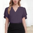 thumbnail image 4 of Lenpel Summer Tops for Women Chiffon Ruffle Puff Short Sleeve V Neck Tunic T Shirts Dressy Casual Blouses, 4 of 7