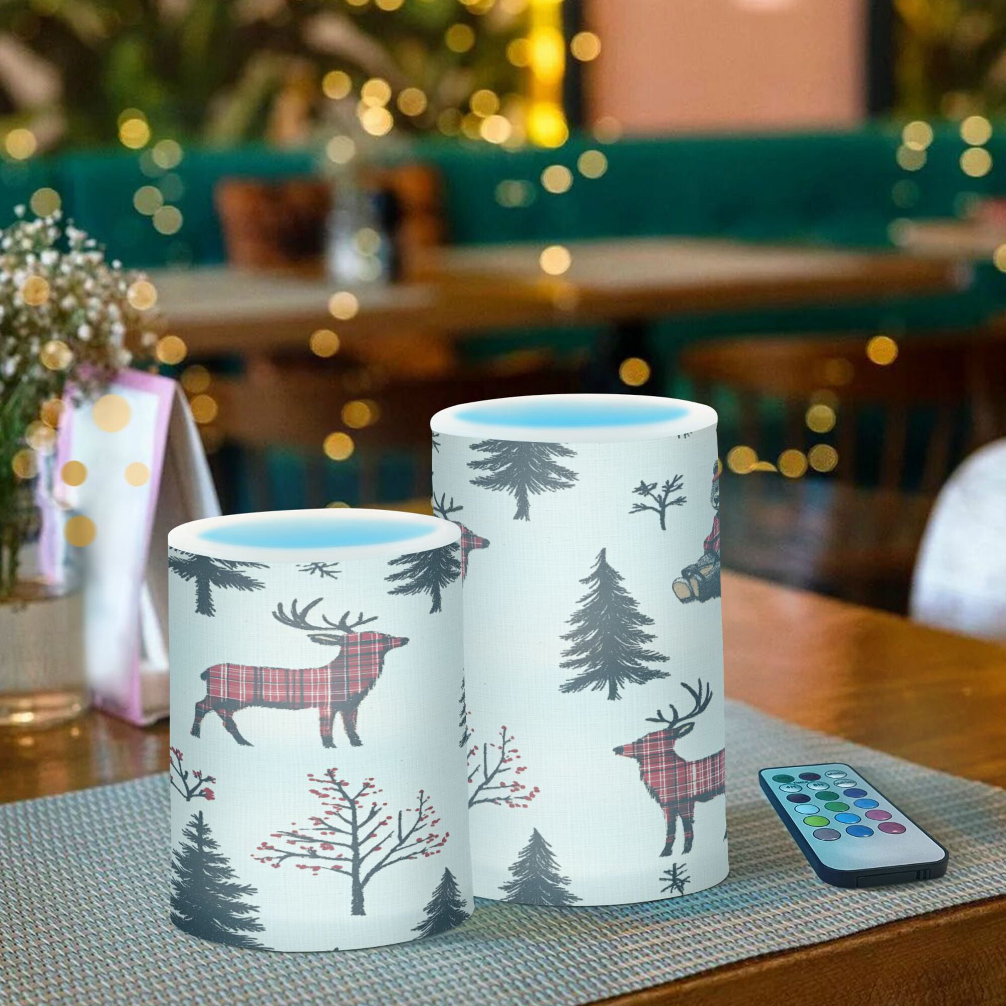 Yayeee Flameless Candles with Remote Flickering Battery Operated Multi Color Changing, Beige Christmas Plaid