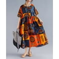 thumbnail image 3 of Womens Half Sleeve Summer Oversized Dresses Print Maxi Baggy Dress Patchwork Dress GA2620 Orange, 3 of 5