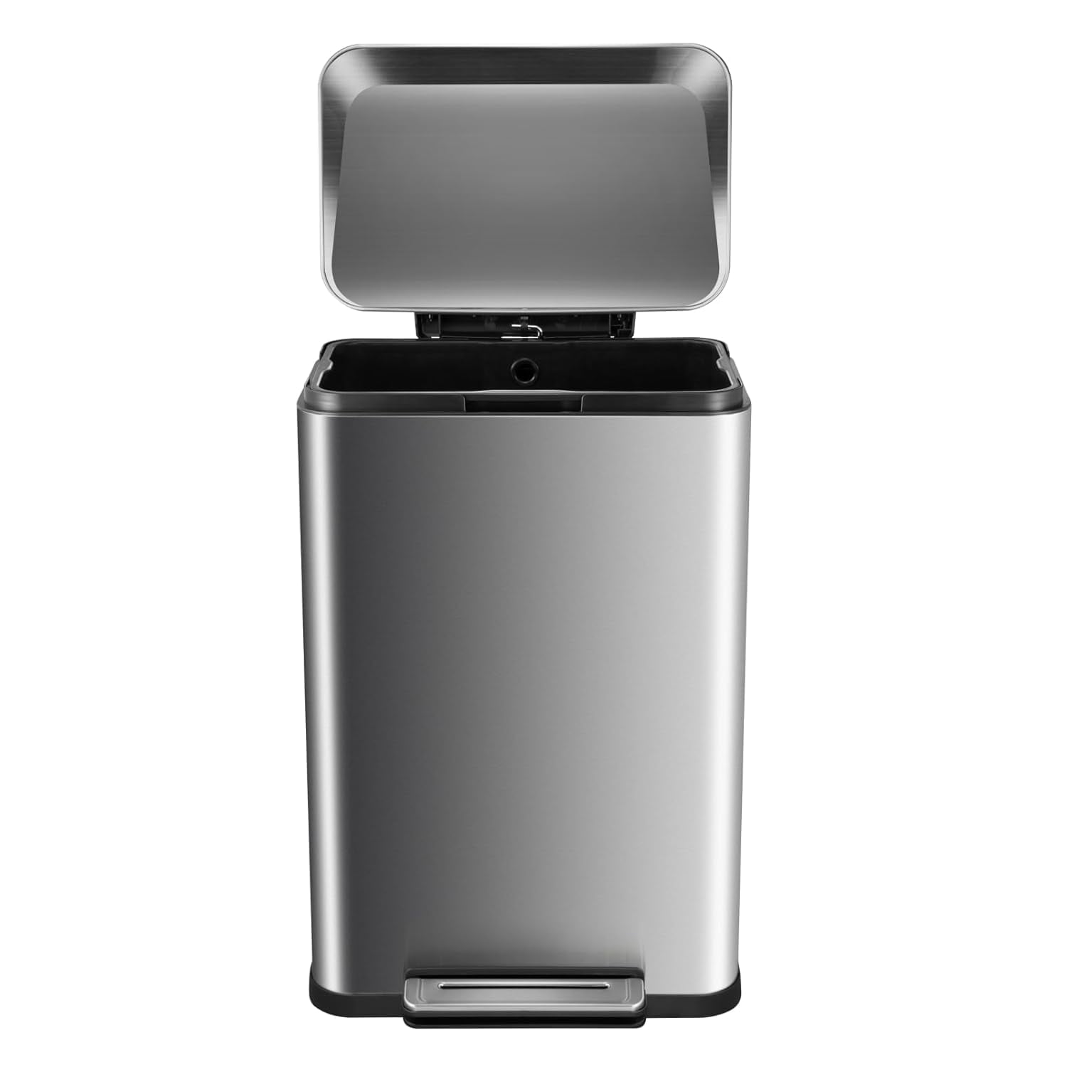 13 Gallon Tall Kitchen Garbage Can, Hands-Free Stainless Steel Trash Can, Soft-Close Step Pedal, Rectangular Smudge Resistant Kitchen Trash Can with Removable Inner Bucket, 17.6"L x 13.4"W x 24.1"H