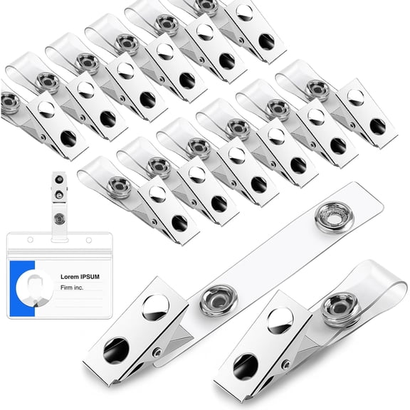 50 PCS Metal Badge Clips with Clear PCV Straps, Premium Id Badge Clip, Heavy Duty Badge Holder Clip for Name Tags, Work Badges, Id Cards, and Office Supplies