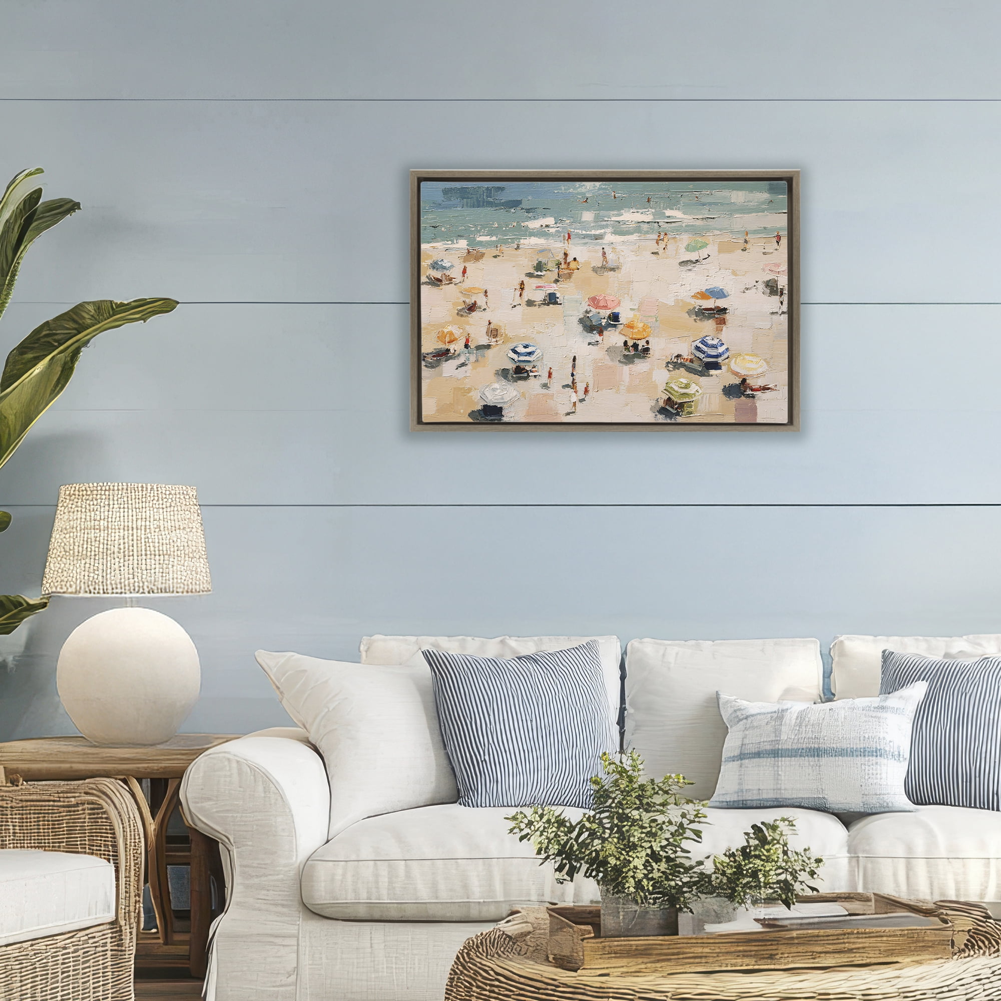 Stupell Industries Summer Beachgoers Expression Brown Framed Floater Canvas Wall Art, design by Jacky Ngan