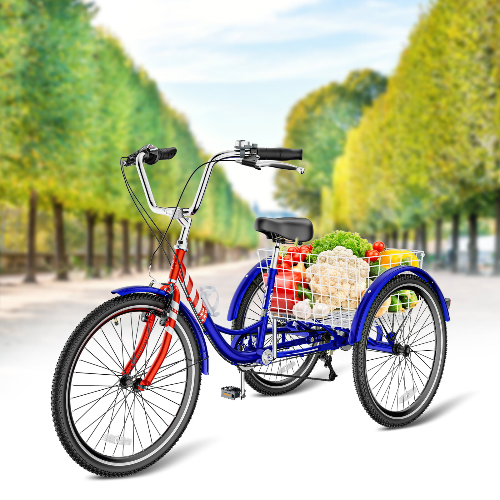 Three-Wheeled Bicycles with Adjustable Height and Rear Basket Single Speed Bike Three Wheel Bikes Complete Cruiser Bike Barbella 14 inch 16 inch Tricycle Trike Bike 