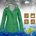 thumbnail image 2 of Womens Hoodie Rain Watertight Coat Solid Pockets Zipper Jacket Workout Outdoor Windproof Rain Jacket, 2 of 8