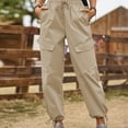 thumbnail image 5 of LLYwey High Waisted Linen Pants Women Spring and Summer Solid Pocket Bandage Elastic Waist Fashion Casual Full Length Pants Work Cargo Pants Female Long Pant Style H1535 Khaki XL, 5 of 7