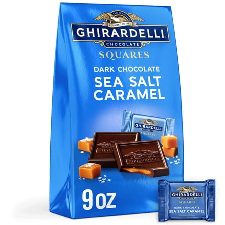 GHIRARDELLI Dark Chocolate Candy SQUARES with Sea Salt Caramel Filling, 9 oz Bag