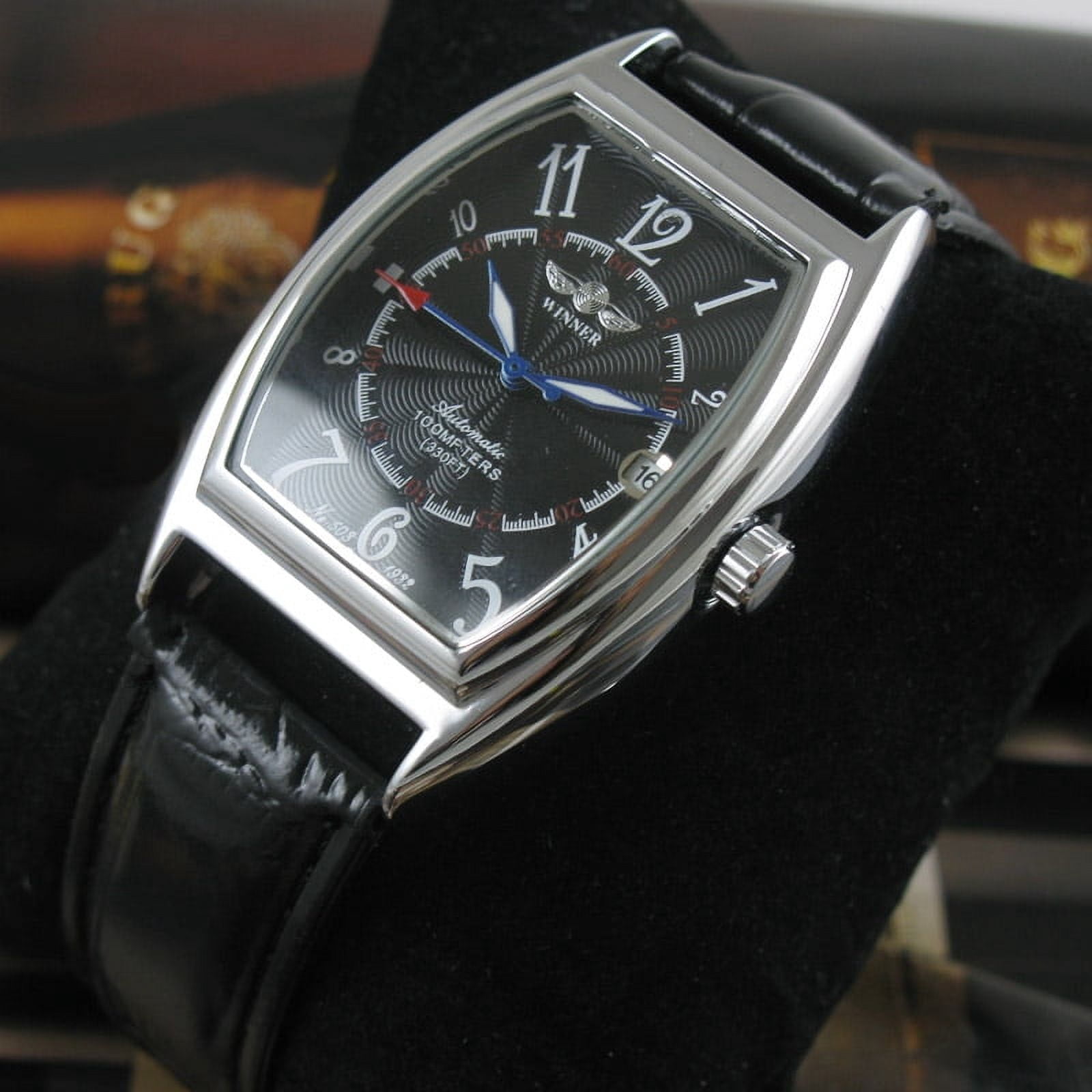 Mens Selfwinding Automatic Mechanical Watch Sports Black Leather Date Male Wristwatch