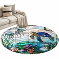 thumbnail image 2 of Vintage Window Grille Round Living Room Rugs 3.3 ft, Coral Turtle Underwater World Washable Area Rug with Non-Slip Sturdy Edge Binding Round Front Door Mat Floor Carpet for Entryway, 2 of 9