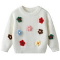 thumbnail image 3 of Fozruso Girl's Floral Crew Neck Sweater Long Sleeve Drop Shoulder Knitwear Cozy Pullover Top,White, 3 of 6