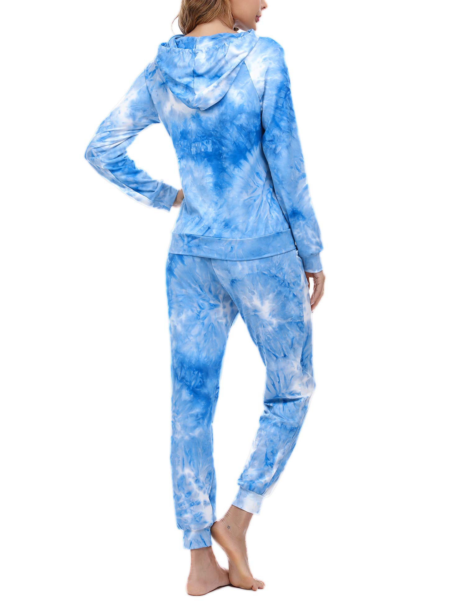 Aibrou Womens Casual Tie Dye Sweatsuit 2 Piece Long Sleeve Hooded Pullover Sweatshirt Drawsting Pants with Pockets Set