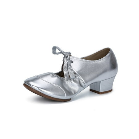 

Ritualay Ladies Pumps Ballroom Latin Shoes Square Dance Shoe Comfort Non-Slip Dancing Practice Salsa Silver 8