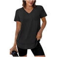 thumbnail image 2 of KIHOUT Women's V-Neck Curved Hem Workout T-Shirt Short Sleeve Stretchy Casual Athletic Top, 2 of 9