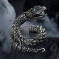 thumbnail image 2 of Pulsera de serpiente cascabel tejida a mano plateada en cobre con acab met lico dise o escamas realistas parches dors y ojos piedras preciosas azules joyer moda nica tema animal para estilo casu, 2 of 4