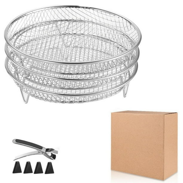 HWRETIE - Juego de utensilios de cocina para freidora (tres rejillas apilables para deshidratador,freidora de aire,rejilla redonda de acero inoxidable,herramienta de cocina)