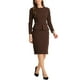 thumbnail image 2 of Vestido de trabajo ajustado de peplum para mujer INSPIRE CHIC, cuello redondo, de manga larga, cintura alta, midi, color marrón oscuro, talla L, 2 of 6