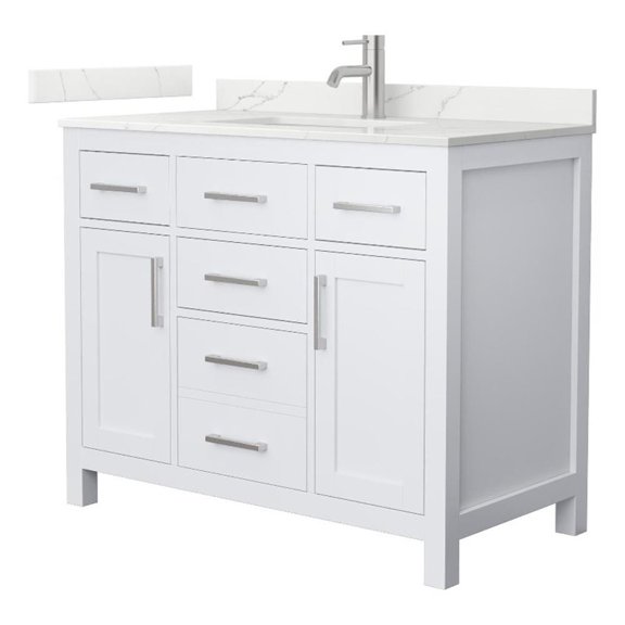 Beckett 42" White Single Vanity & Giotto Quartz Top (1-Hole) & Nickel Trim