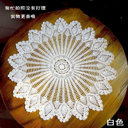 

Crochet Hollow Knitting Cover Cloth Handmade Vintage Round Tablecloth White 75-80Cm