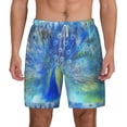 thumbnail image 3 of Uemuo Peacock Pattern Mens Swim Trunks Quick Dry Board Shorts with Mesh Lining, Stretch Beach Shorts Quick Dry No-Chafing Board Shorts-3X-Large, 3 of 9