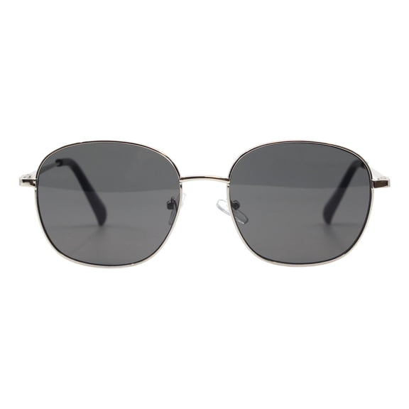 Round Square Sunglasses Unisex Thin Lightweight Metal Frame UV400 Silver, Black