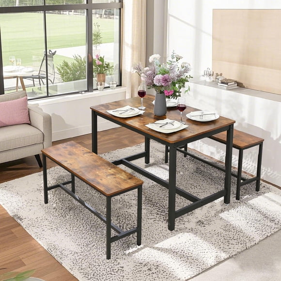 VASAGLE Banco de Comedor, par de 2, Estilo Industrial, Marco de Acero, para Cocina, Sala de Estar, 12.8 x 42.5 x 19.7 Pulgadas, café rústico