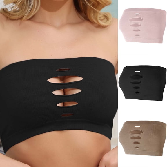 PNTUTB Women's Seamless Lingerie Fashionable Solid-Color Lace-Up Bandeau Strapless Push-Up Bra Wire-Free Restraint-Free Comfortable Underwear