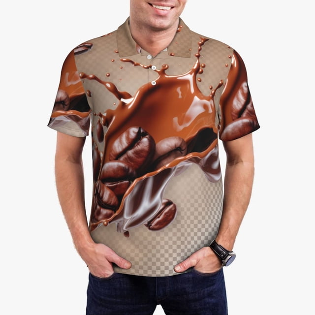 Balery Coffee Beans Chocolate Splash Camisa Polo de Hombre con Estampado, de Manga Corta y Tejido Medio, Camisa Tipo Golf Polo-XX-Large
