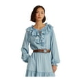 thumbnail image 3 of LAUREN RALPH LAUREN Womens Light Blue Tie Ruffled Blouson Sleeve Split Below The Knee Blouson Dress 14, 3 of 4